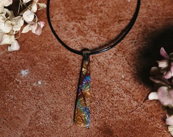 Faux Labradorite Pendant Necklace: Blue, Purple, Bronze Polymer Clay