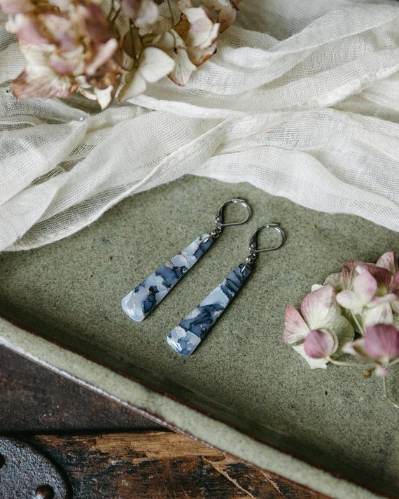 Faux Marble Dangle Earrings: Black and White Minimalist Style