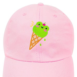 Ice Cream Albert The Frog Embroidered Cotton Cap Pink Cottagecore Cute Baseball Cap Adorable Alternative Fashion Unisex by Momokakkoii