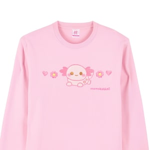 Organic Cotton Xoxi The Axolotl Embroidered Sweatshirt Cute Pastel Pink Sweater Unisex Cottagecore by Momokakkoii