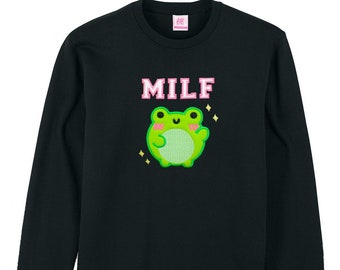 Organic Cotton Man I Love Frogs Embroidered Sweatshirt Funny Phrog Meme Pink Froggy Froggie Kawaii Soft Aesthetic by Momokakkoii