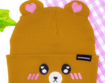 Pekka The Teddy Bear Embroidered Beanie Cute Adorable Kawaii Cottagecore Soft Aesthetic Winter Hat Unisex Alternative Fashion by Momokakkoii