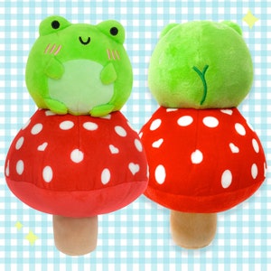 Albert the Frog & Mushroom 9" Plush Adorable Froggy Cottagecore Cute Plush Toy Stuffed Animal Funny Plushie by Momokakkoii