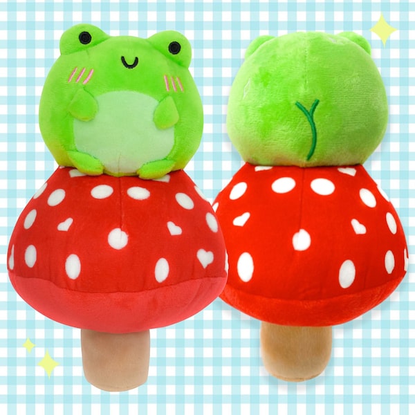 Peluche Albert la grenouille et champignon 23 cm Adorable grenouille Cottagecore Peluche mignonne peluche drôle par Momokakkoii