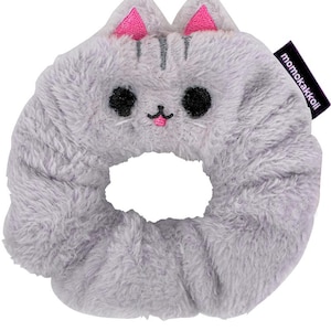 Taro the Cat Handmade Scrunchie, Fluffy Grey Cat Hair Tie, Cute Kawaii Cat Scrunchie, Perfect Gift for Cat Lovers - Whimsical Hair Accessory