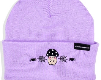 Dark Mushroom Friend Berretto ricamato Pastel Goth Kawaii Cute Winter Hat Spettrale Halloween di Momokakkoii