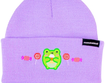 Halloween Candy Albert Embroidered Beanie Cute Whimsy Whimsical Alternative Fashion Pastel Goth Winter Autumn Hat Unisex by Momokakkoii