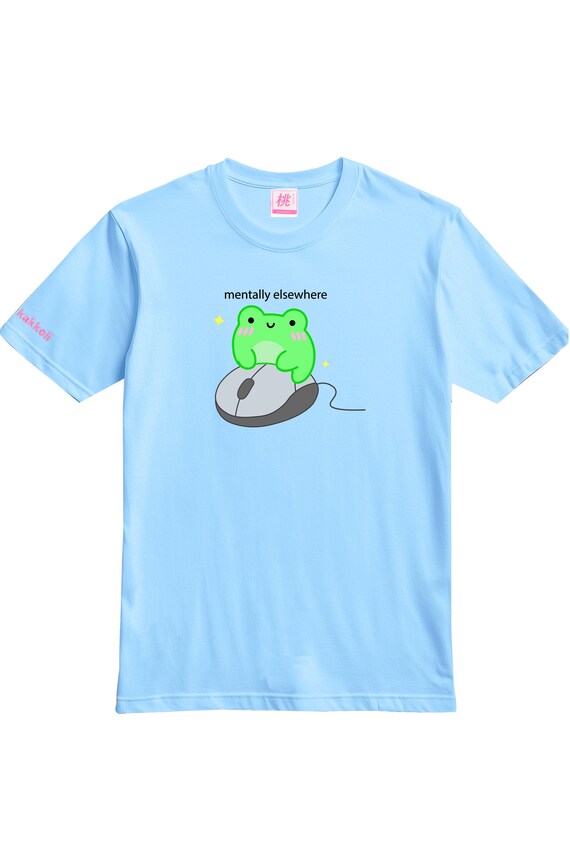 Mentally Elsewhere Frogcore T-Shirt – Gamer Overload Tee, Funny Mental Health Meme Shirt, Albert the Frog Kawaii Tshirt, Blue Frog Shirt