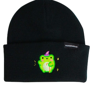 Wizard Albert The Frog Embroidered Beanie Adorable Kawaii Winter Hat Unisex Purple Aesthetic by Momokakkoii