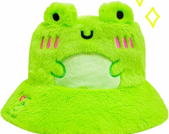 Fluffy Bucket Hat Albert The Frog Adorable Kawaii Alternative Fashion Unisex Fuzzy Plush Hat Froggy Phrog Aesthetic by Momokakkoii