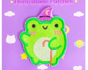 Wizard Albert The Frog Embroidered Patch Magical Froggy Funny Frogs Cottagecore Adorable Cute Iron On Sew On Cottagecore by Momokakkoii