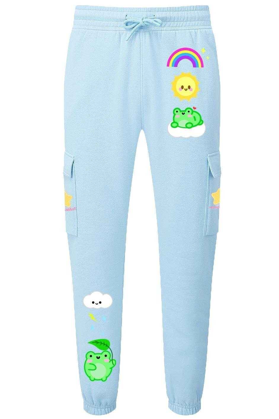 Albert's Rainbow Daydream Joggers Light Blue Pastel Sweatpants Aesthetic Cute Adorable Froggy Cutecore Cottagecore by Momokakkoii