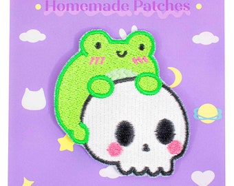 Adorable Skull Albert The Frog Embroidered Patch Cute Spooky Halloween Iron On Sew On Phrog Froggy Froggie Made in the UK by Momokakkoii