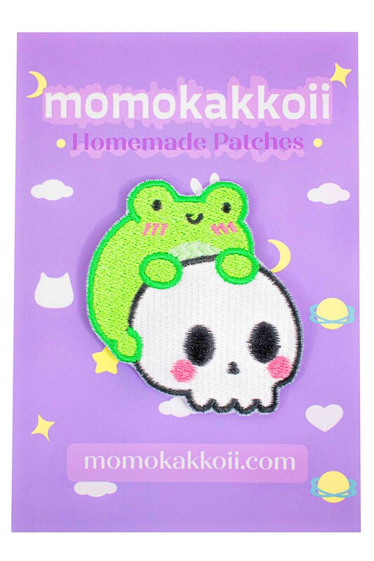 Adorable Skull Albert The Frog Embroidered Patch Cute Spooky Halloween Iron On Sew On Phrog Froggy Froggie Made in the UK by Momokakkoii
