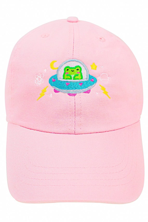 Space Albert The Frog Embroidered Cotton Cap Galaxy UFO Pink Cottagecore Cute Baseball Cap Adorable Alternative Fashion Unisex Momokakkoii