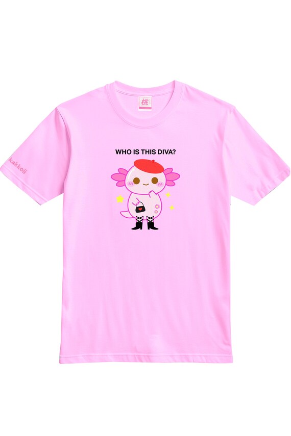Who Is This DIVA? Xoxi the Axolotl Kawaii T-Shirt – Cute Aesthetic Tee, Cutecore, Y2K, Soft Girl Aesthetic, Kawaii Fashion, Axolotl Shirt