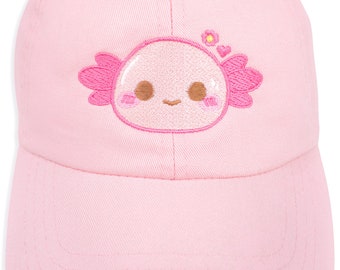 Cute Xoxi The Axolotl Pink Embroidered Cap Adorable Hat Pastel Soft Aesthetic Cottagecore Alternative Fashion Axolotls Unisex by Momokakkoii