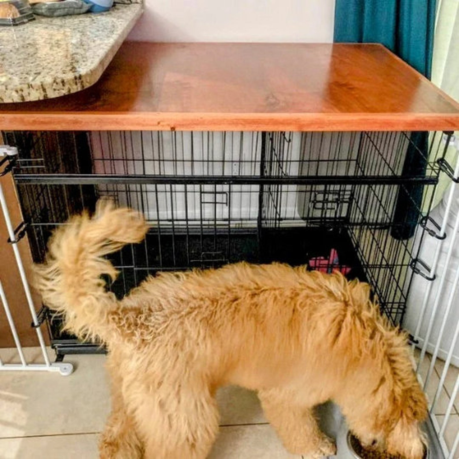 View of Farmhouse Style Handmade Dog Crate Topper and Cover - Upgrade Your Wire ...
