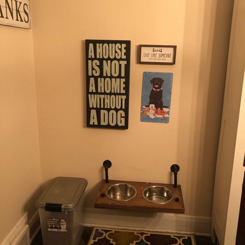 Wood Floating Raised Dog Feeder wall mounted dog dish holder Etsy