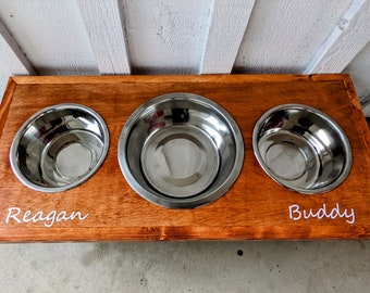 Small Raised Dog Feeder With Storage, Three Bowl Elevated Pet Feeder - Etsy
