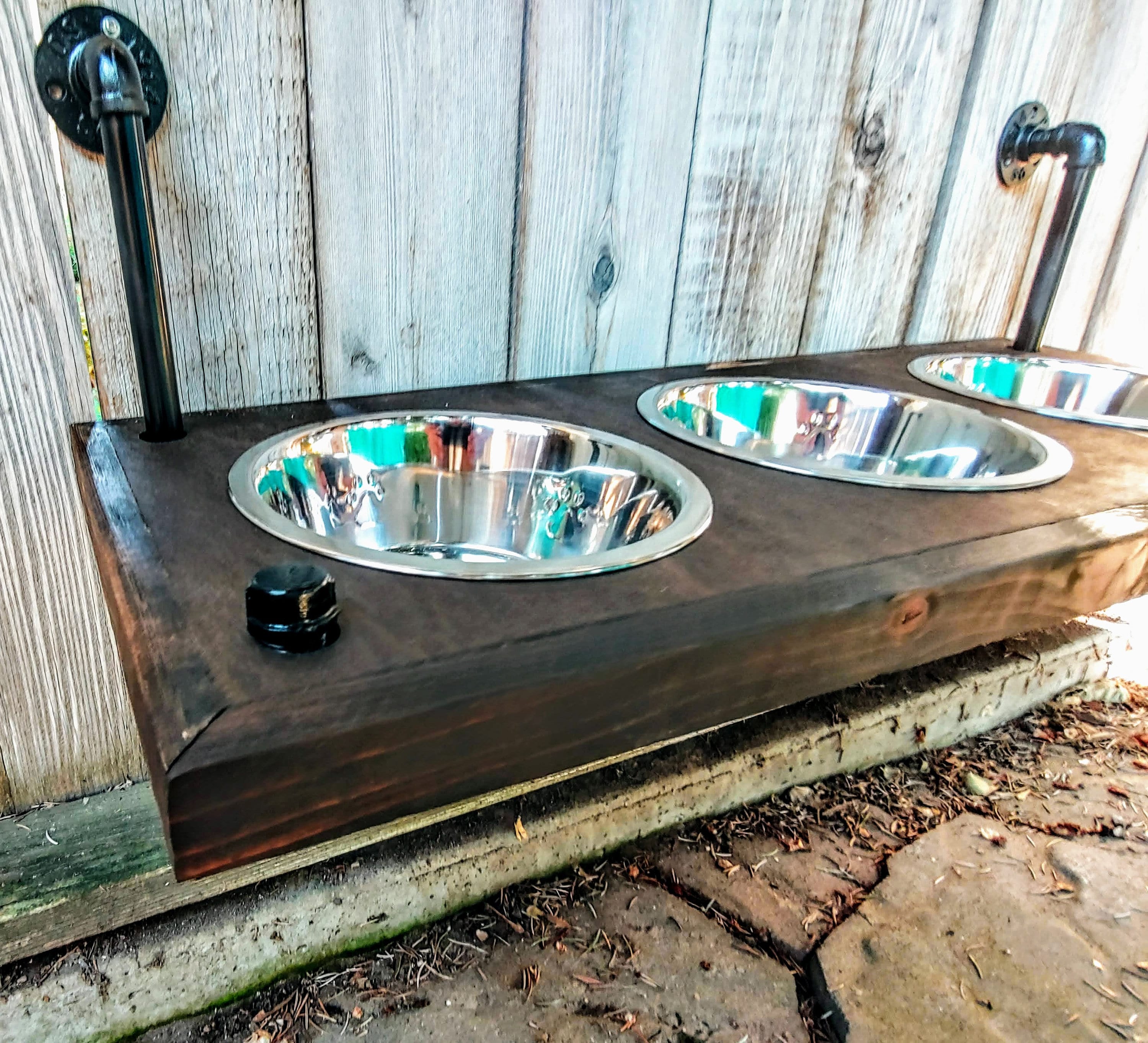 Wood Floating Raised Dog Feeder wall mounted dog dish holder Etsy