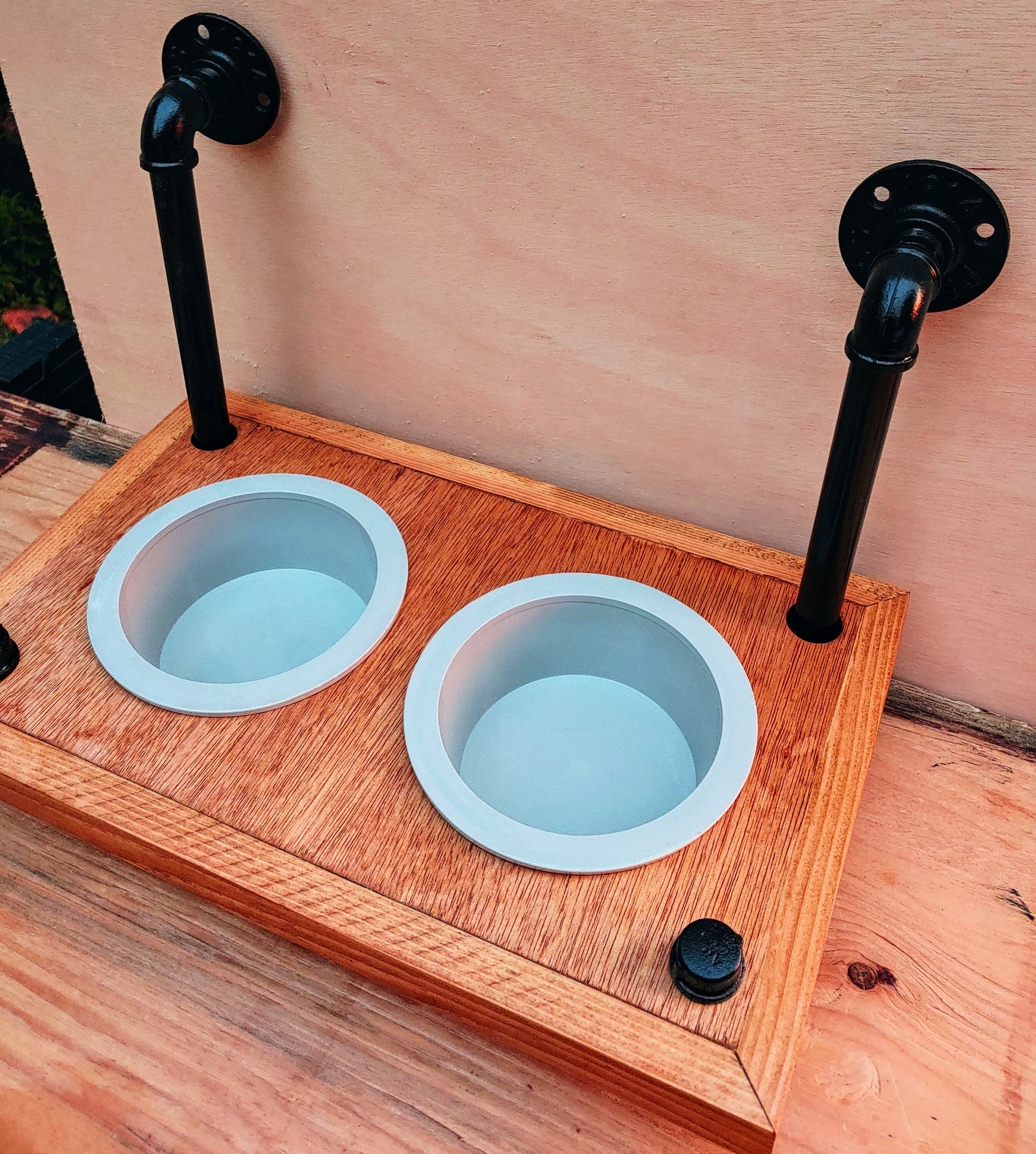 Wood Floating Raised Dog Feeder wall mounted dog dish holder Etsy