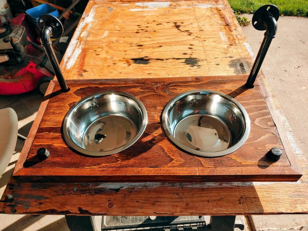 Wood Floating Raised Dog Feeder Wall Mounted Dog Dish Holder Etsy