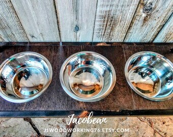 Triple Dog Feeder, Personalized Raised Dog Feeder, 3 Bowl Dog Feeder, Elevated Dog Feeder, Rustic Dog Feeder, Large Elevated Dog Feeder