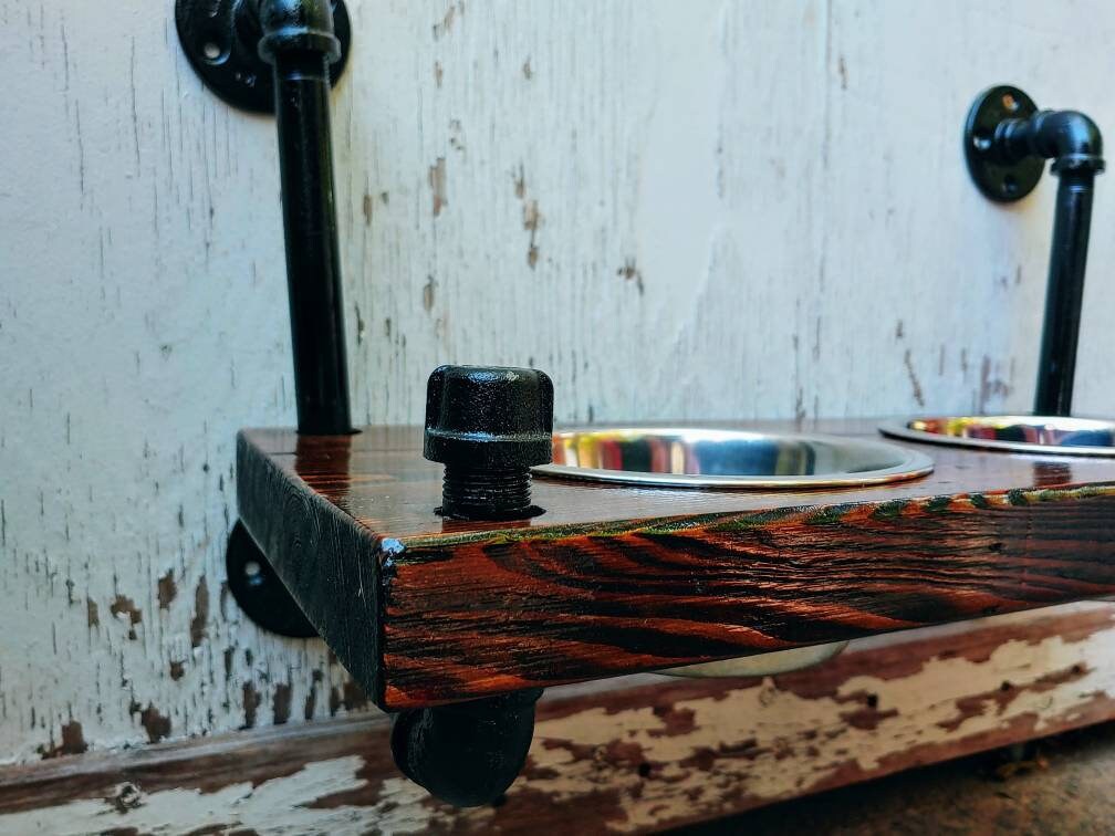 Wood Floating Raised Dog Feeder Wall Mounted Dog Dish Holder Etsy