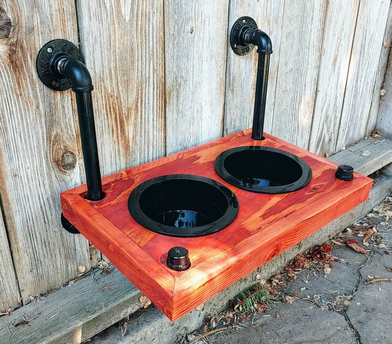 Wood Floating Raised Dog Feeder wall mounted dog dish holder Etsy
