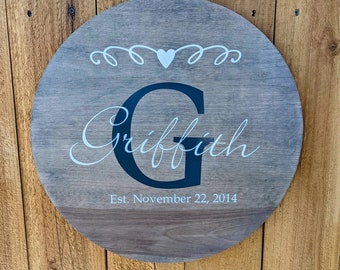 Family Last Name Sign for Personalized Wedding Gift, Farmhouse Decor Established Sign, Custom Wood Sign Engagement Gift, Wooden Name Sign