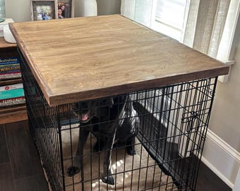 Safety Lip Included,  Dog Crate Topper ,Pet Furniture, Kennel Wood Table Top, Crate Cover