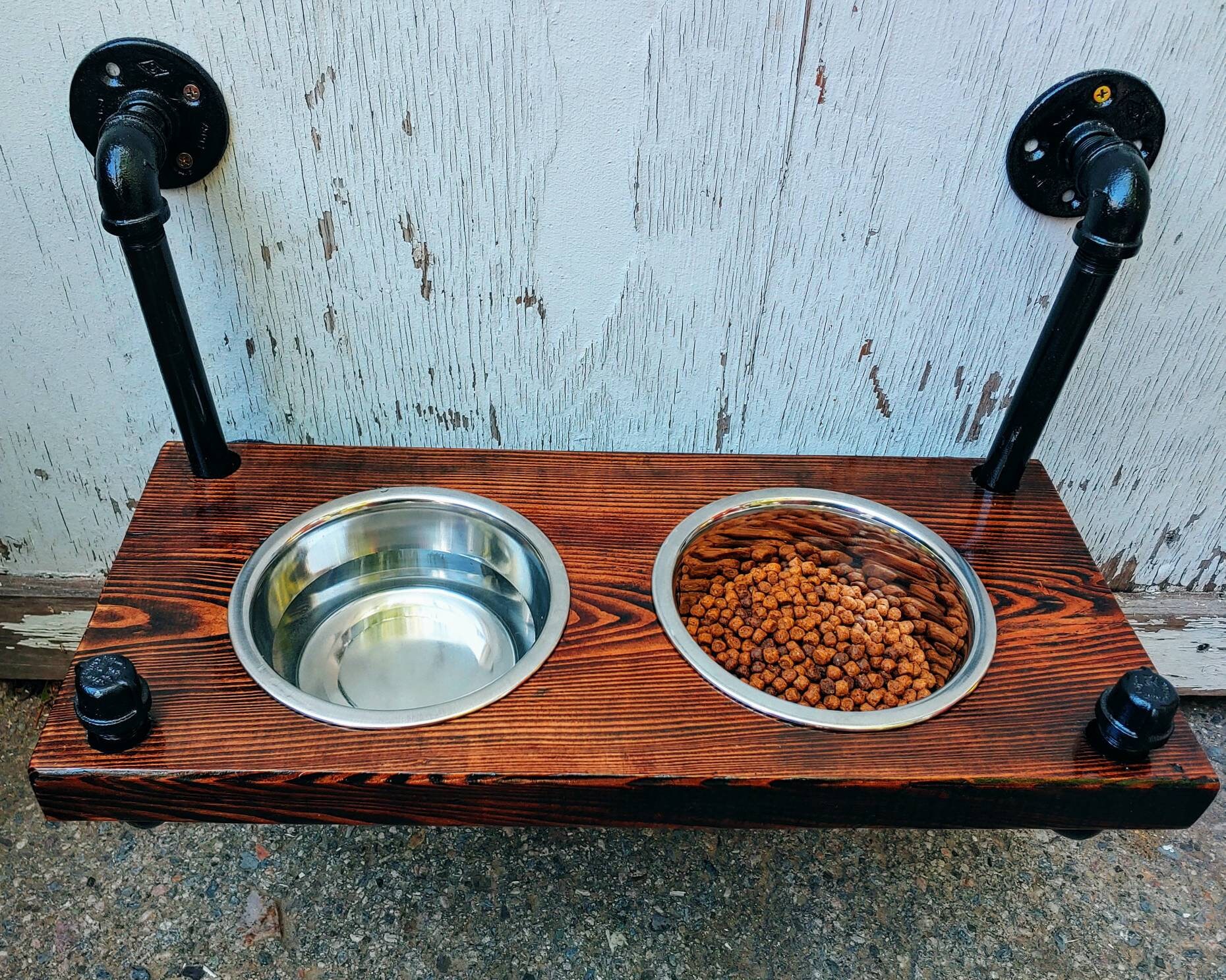 Wood Floating Raised Dog Feeder Wall Mounted Dog Dish Holder Etsy