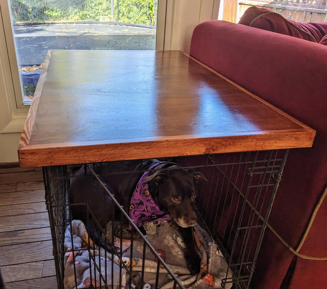 Image showcasing Farmhouse Style Handmade Dog Crate Topper and Cover - Upgrade Your Wire ...