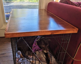 Farmhouse Style Handmade Dog Crate Topper and Cover - Upgrade Your Wire Crate with a Wood Table Top and Safety Lip!