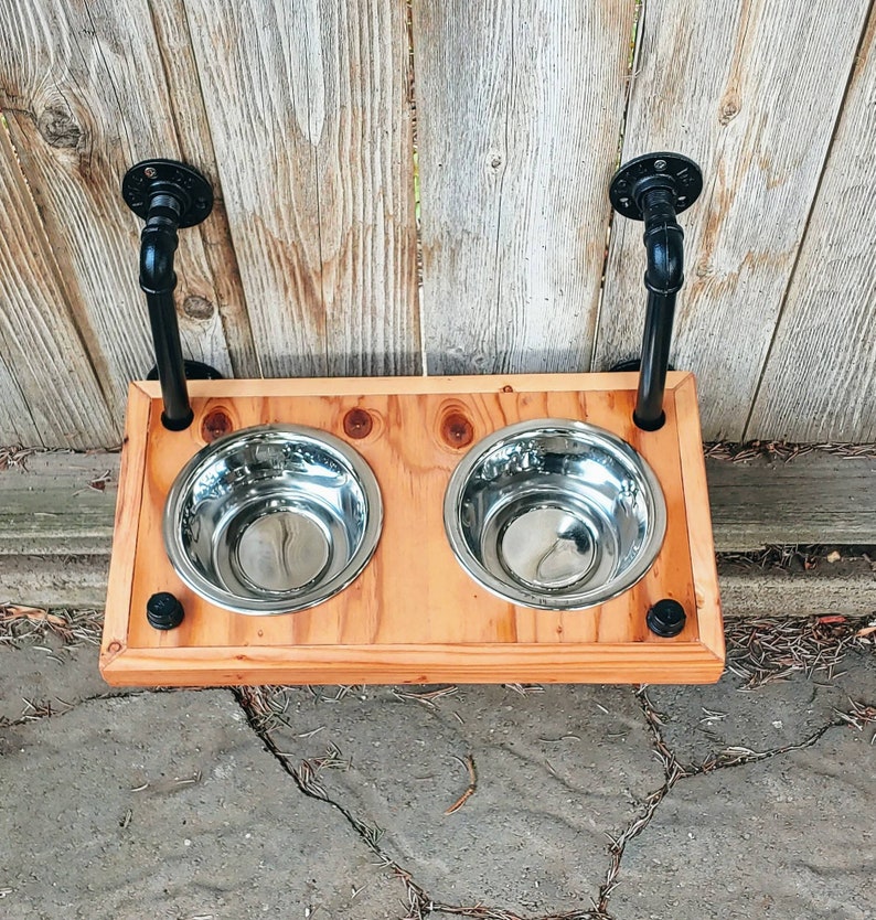 Wood Floating Raised Dog Feeder wall mounted dog dish holder Etsy