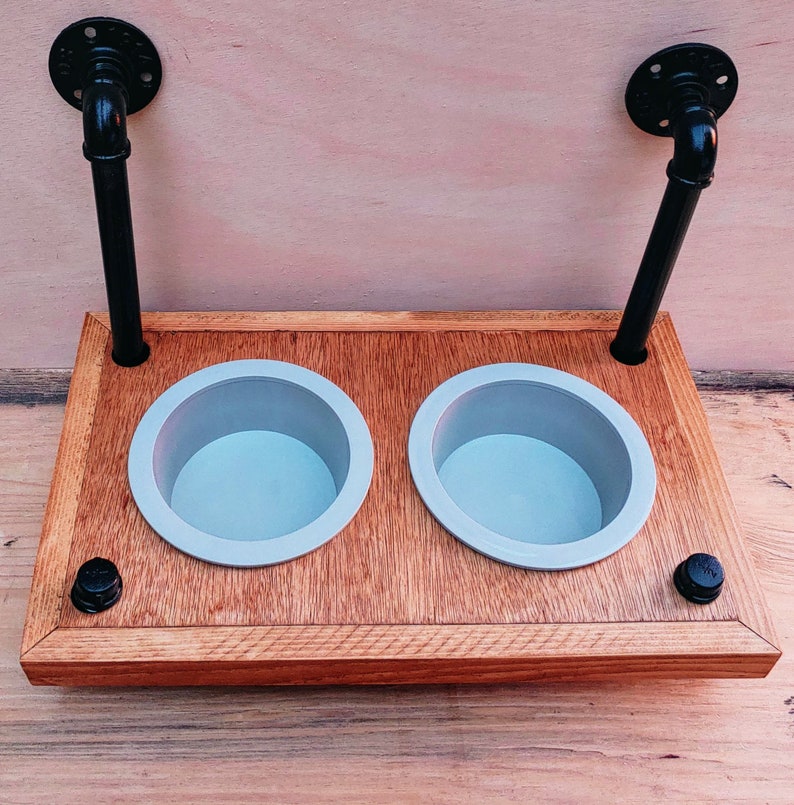 Wood Floating Raised Dog Feeder wall mounted dog dish holder Etsy