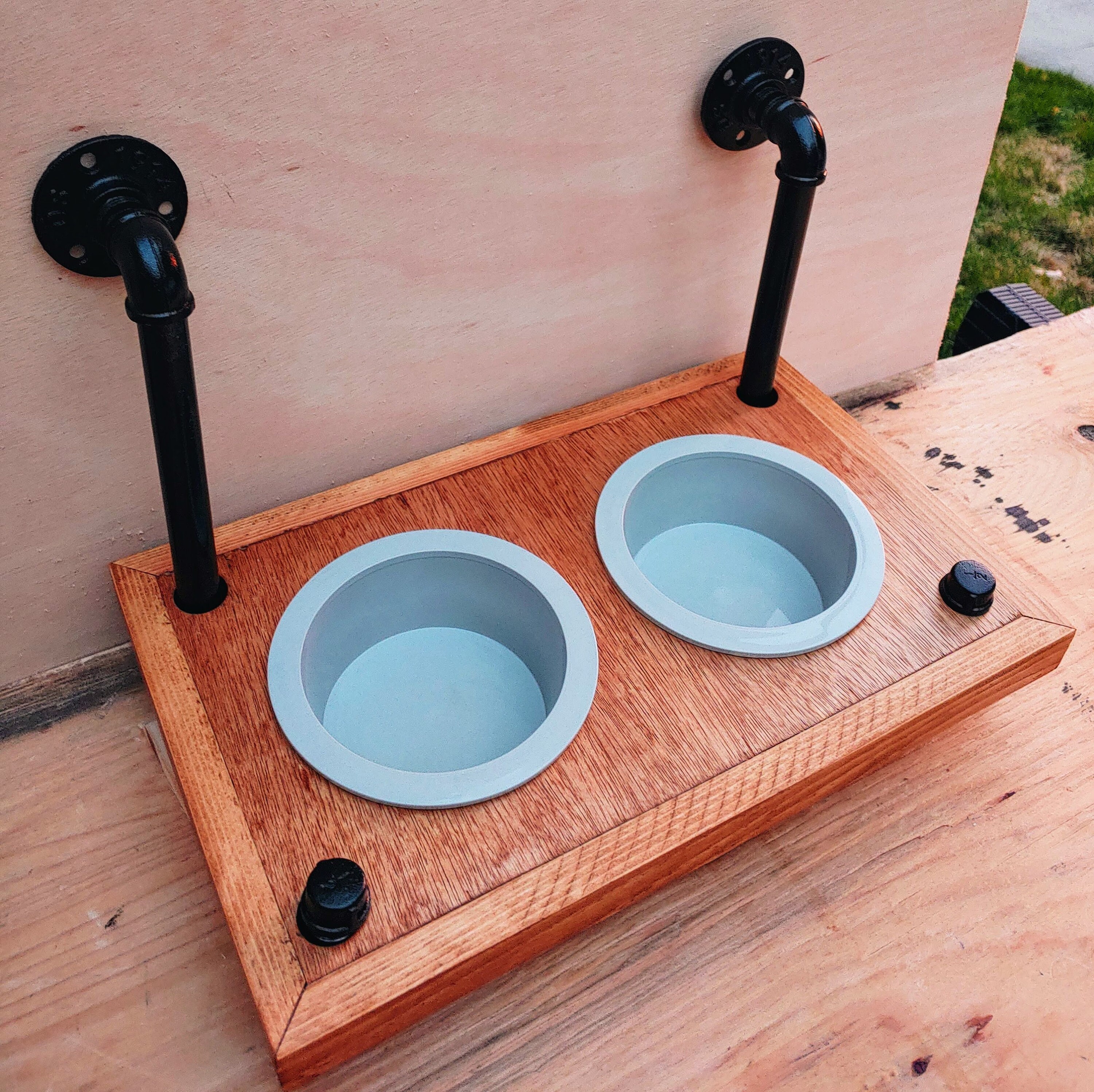 Wood Floating Raised Dog Feeder wall mounted dog dish holder Etsy