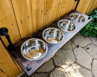 4 Bowl Dog Feeder, Personalized Raised Dog Feeder, 4 Bowl Dog Feeder, Elevated Dog Feeder, Rustic Dog Feeder, Large Elevated Dog Feeder