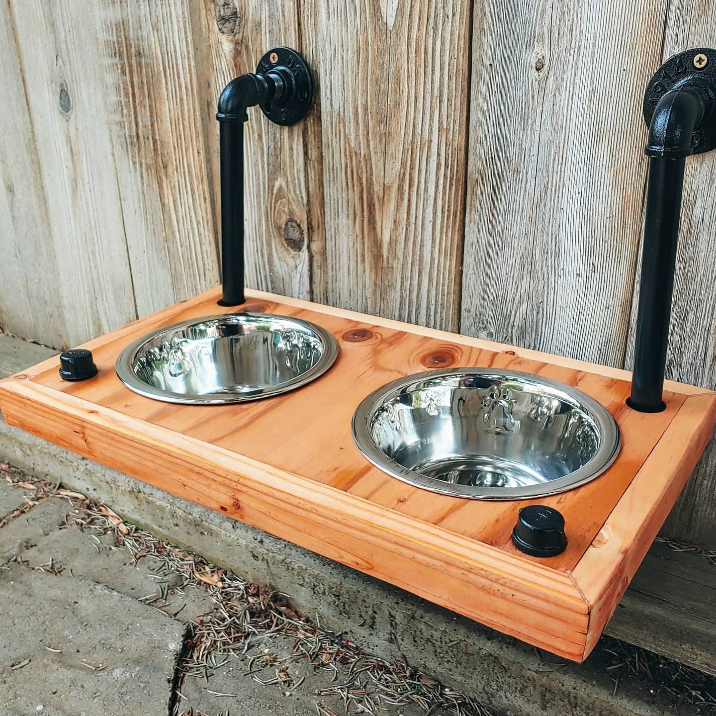 Wood Floating Raised Dog Feeder Wall Mounted Dog Dish Holder Etsy