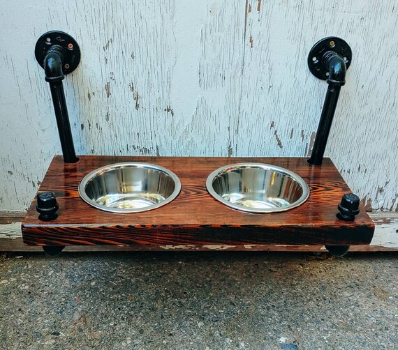 Wood Floating Raised Dog Feeder Wall Mounted Dog Dish Holder Etsy