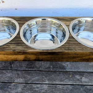 Personalized Raised Dog Feeder: 3 Bowl Wood Pet Stand