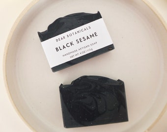 Black Sesame Soap | Exfoliating Soap, Charcoal Soap, Essential Oil Soap, Handmade, Mint, Orange, Rosemary, Geranium