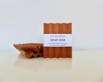 Jabonera de madera de haya hecha a mano: diseño escultural en zigzag