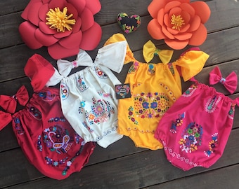 Embroidered Off Shoulder Baby Romper: Mexican Fiesta Outfit