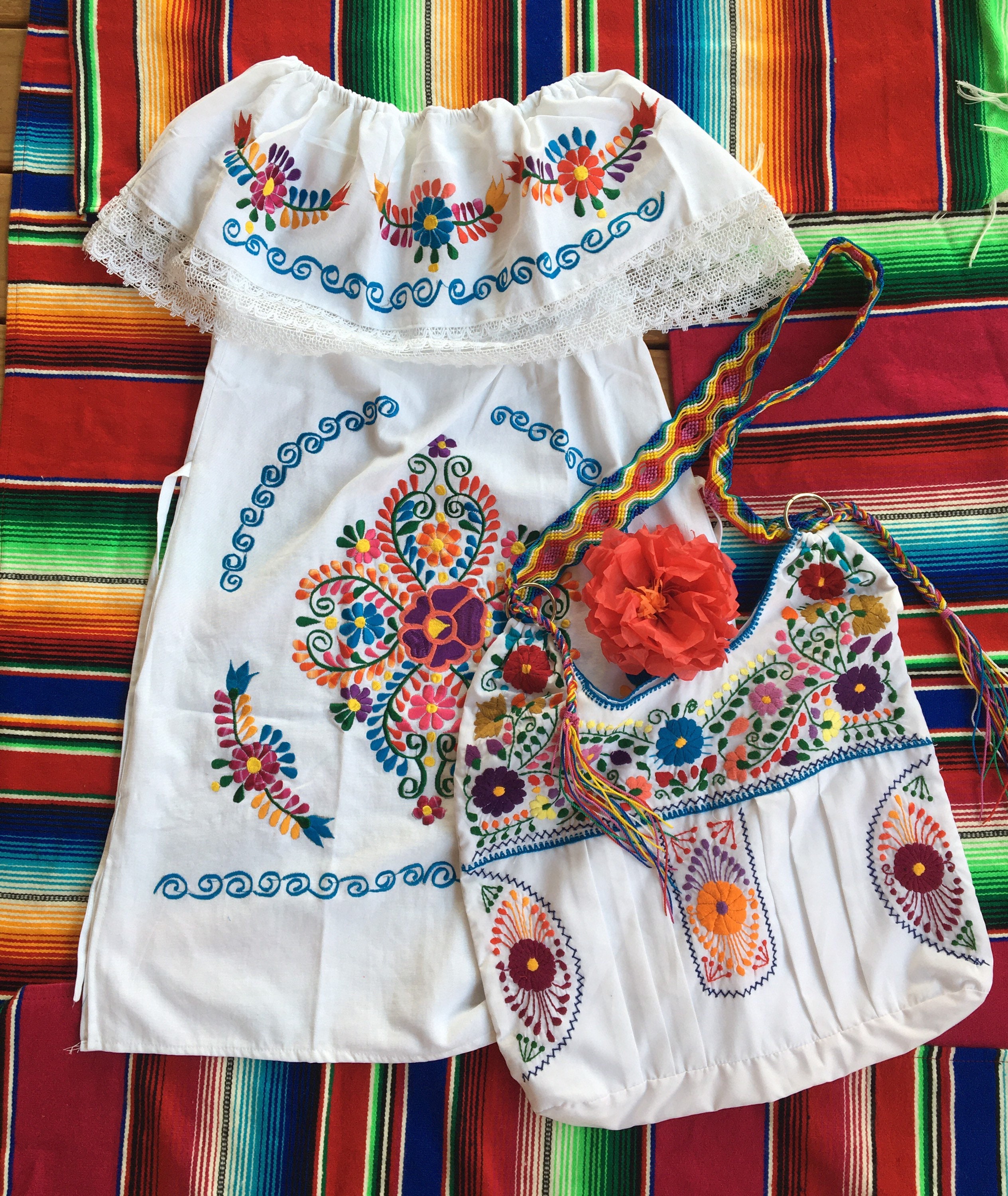 White Off-Shoulder Embroidered Mexican Dress