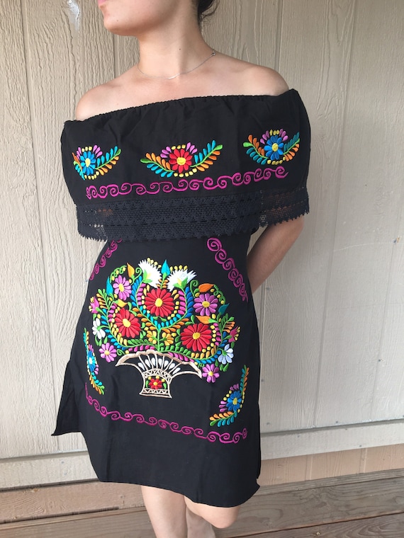Black off Shoulder Embroidered Mexican Dress: Fiesta Party Dress - Etsy  Canada