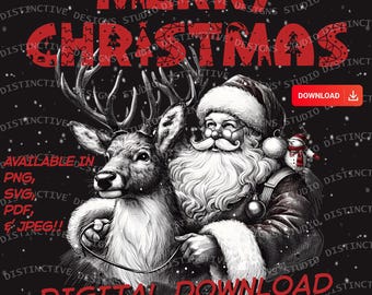 Merry Christmas Digital Download Funny Cute Cat Santa Hat Printable Art Instant Download Cat Lover Gift