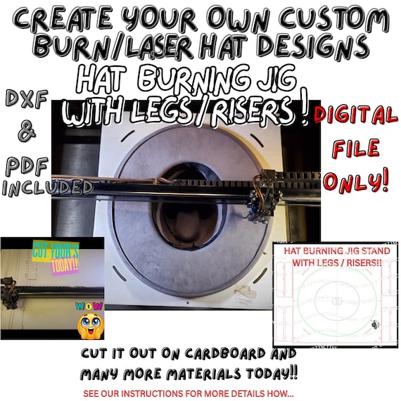 Hat Burning Jig, Laser Engraving, Wide Brim Hat Template Jig, DXF and PDF Customizable Digital Design, Use W/ Glowforge, Ortur, XTool & More