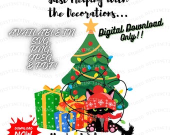Christmas Cat Digital Download Funny Cute Cat Santa Hat Printable Art Instant Download Cat Lover Gift